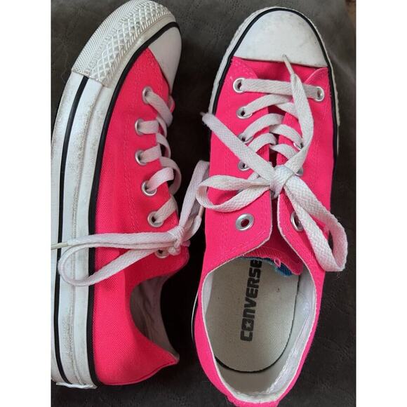 Converse Chuck Taylor All Star Neon Pink Sneakers Women Sz 6 Double Tongue - Picture 2 of 7
